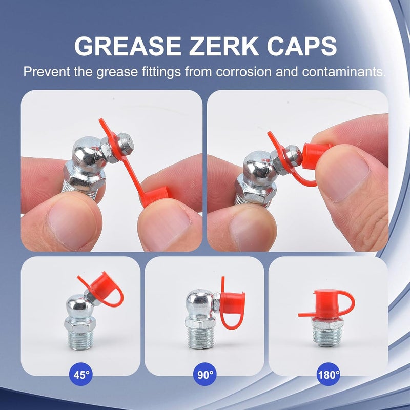 TAVONUXT 140 PCS SAE Grease Fittings Kit - Hydraulic Zerk Assortment 1/4" 1/8" with Straight, 45°, and 90° Degree Heads for Automotive and Industrial Use, Galvanized Steel Set - Image 4